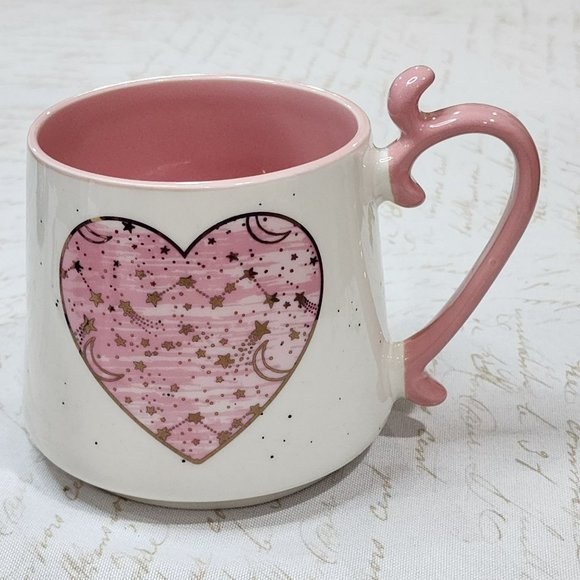 Shabby Chic White And Pink‎ Ceramic Coffee Mug Hearts Pattern 16 Oz - Picture 4 of 12